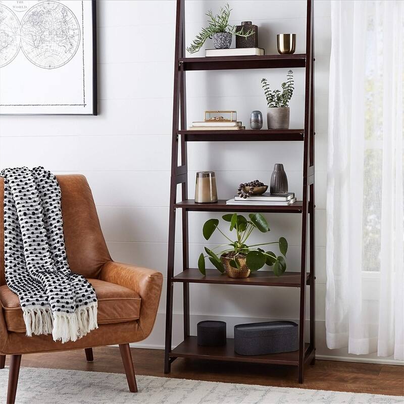Modern 5 Tier Ladder Bookshelf Organizer - 14"D x 24.8"W x 70.1"H