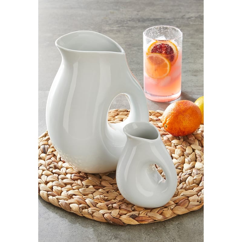 Small Whiteware Oval Pitcher - 12oz Porcelain Beverage Server, Hand Wash Only, Everyday Use, 5.4" H x 3.5" L x 3.1" W