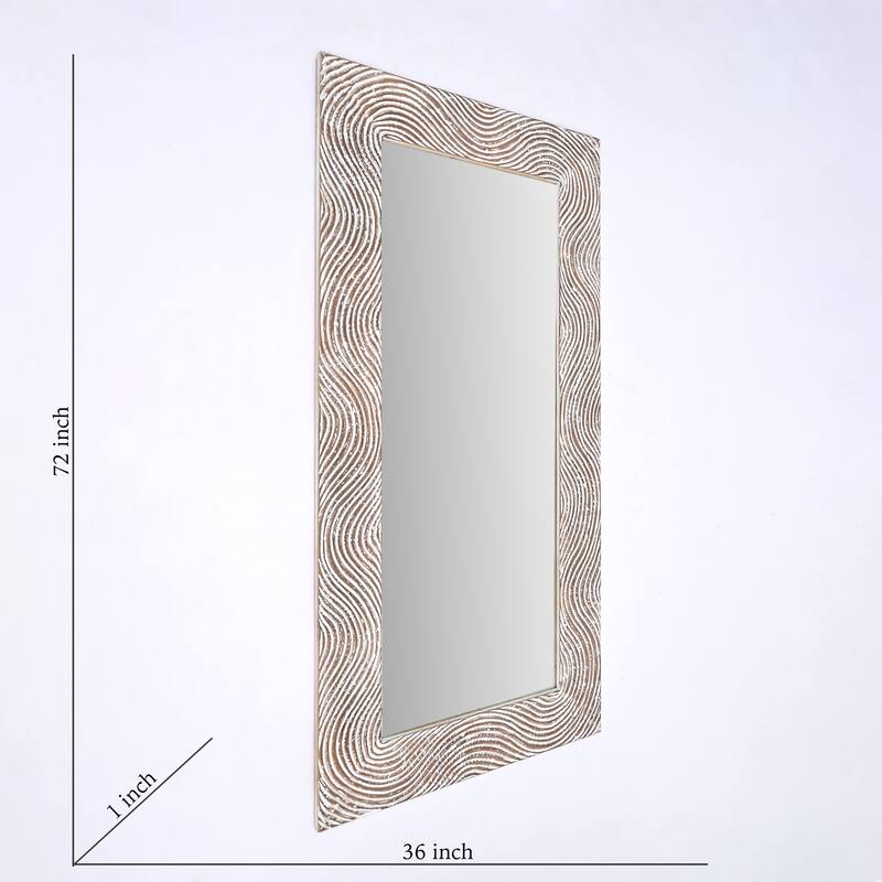Rustic White Solid Wood Handcarved Rectangle Mirror - Accent Decor - Antique White