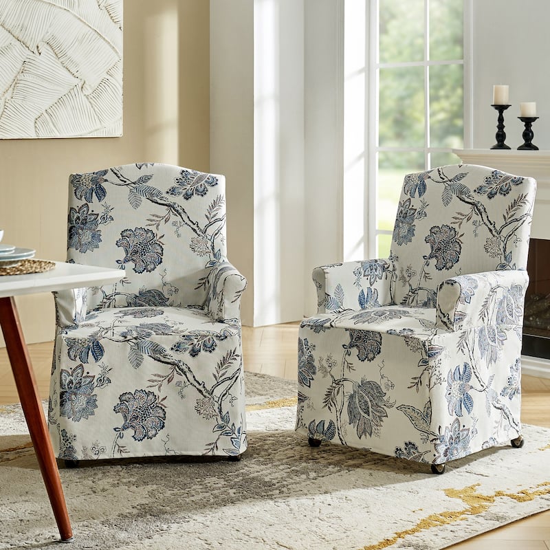 Alethea Upholstered Slipcover Arm Dining Chair with Soild Wood Legs Set of 2 by HULALA HOME - Jeacobean