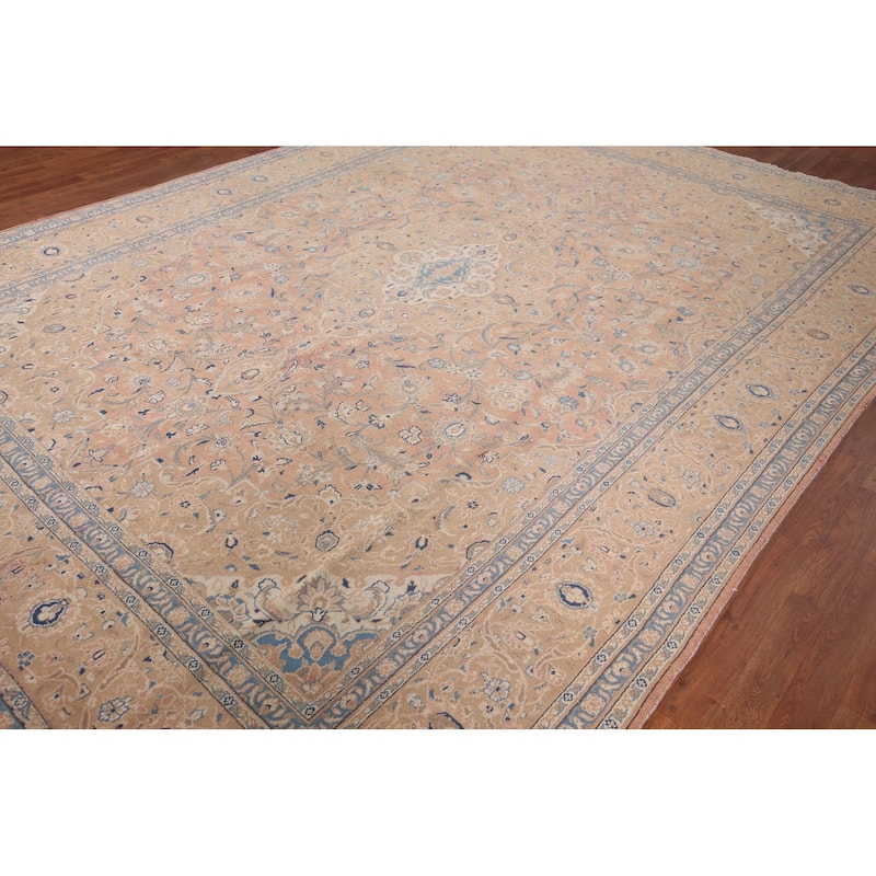 Traditional Mashad Persian Vintage Area Rug Hand-Knotted Wool Carpet - 9'4"x 12'5"