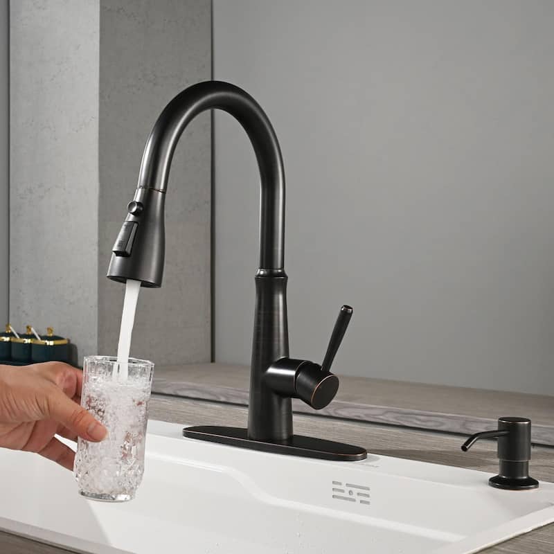 WOWOW Single Handle 3-Mode Pull Out Sprayer Kitchen Faucet