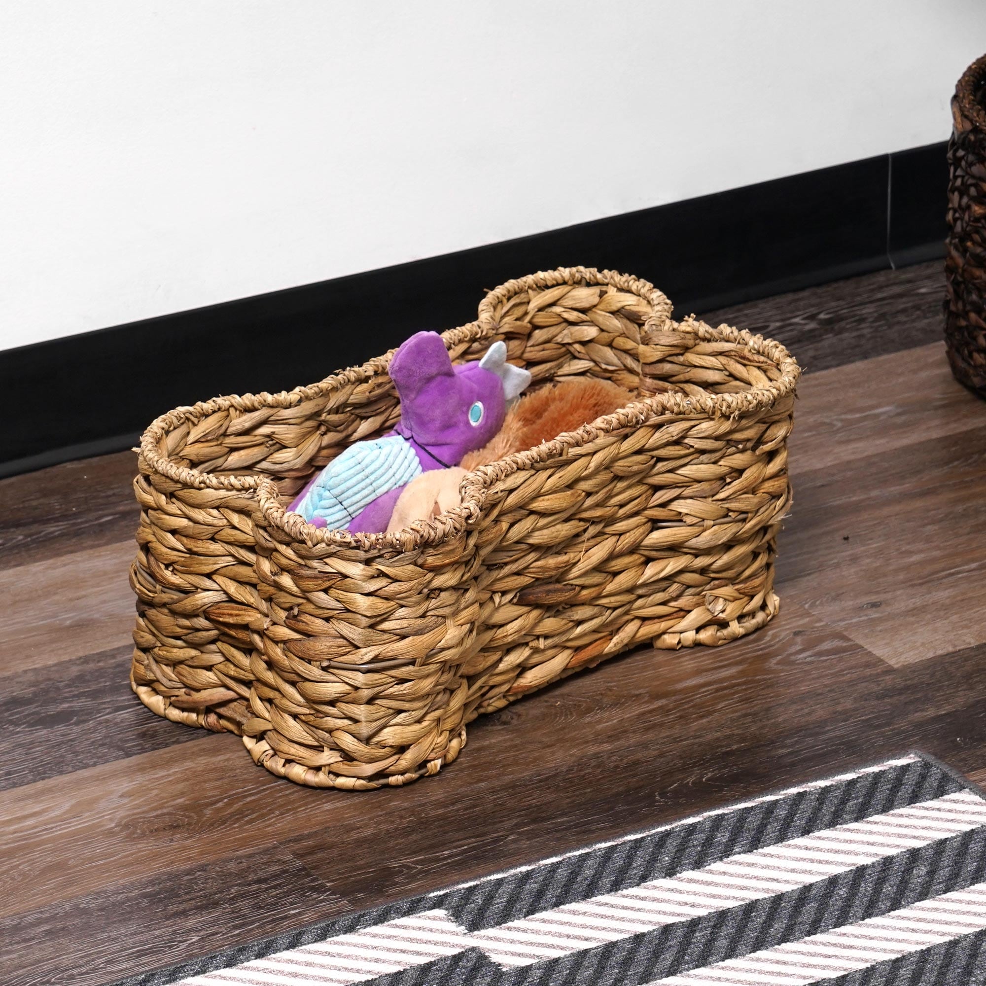 Boho Brown Woven Water Hyacinth Bone Shaped Storage Basket On