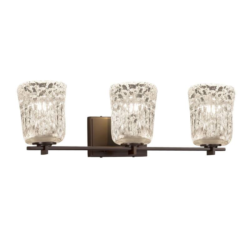 Justice Design Veneto Luce Era 3-light Dark Bronze Bath Bar, Clear Textured Cylinder - Rippled Rim Shade
