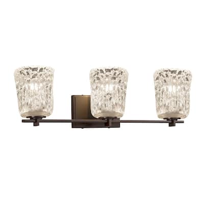 Justice Design Veneto Luce Era 3-light Dark Bronze Bath Bar, Clear Textured Cylinder - Rippled Rim Shade