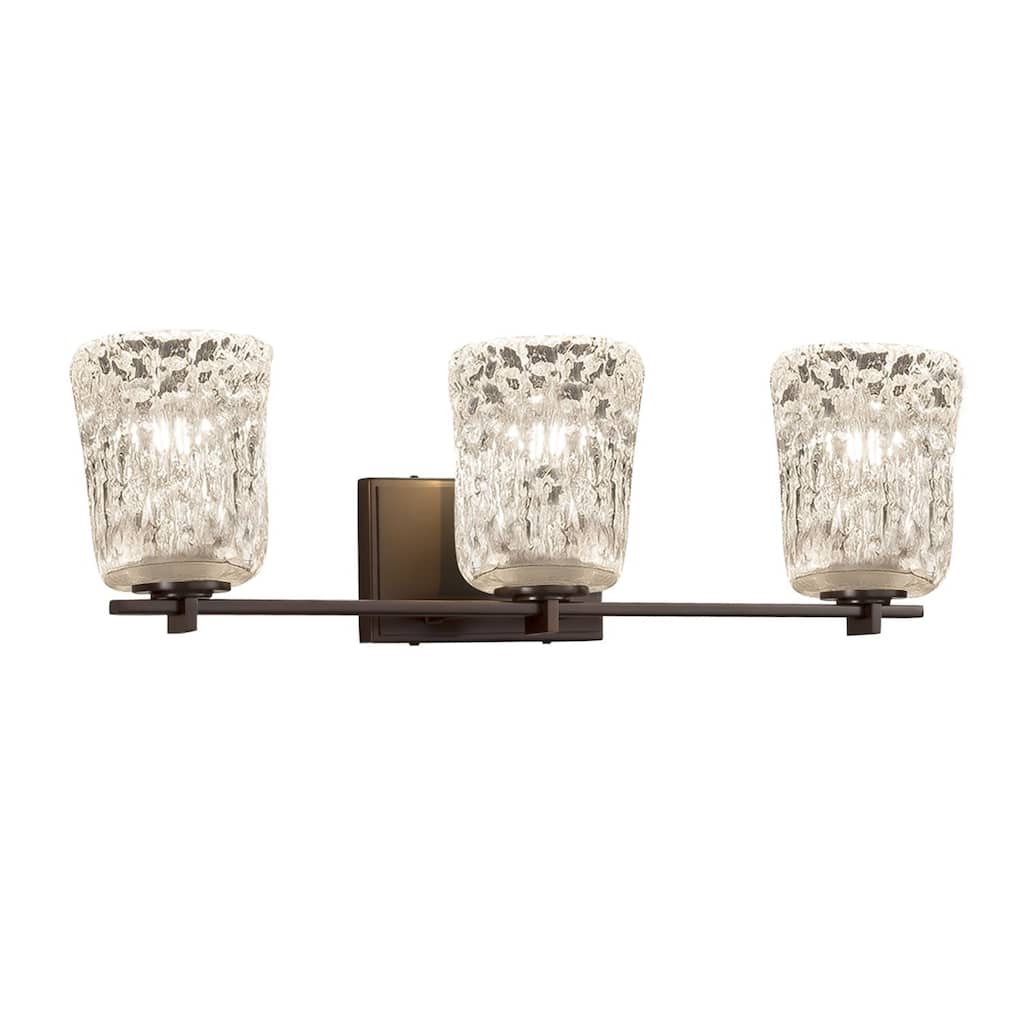 Justice Design Veneto Luce Era 3-light Dark Bronze Bath Bar, Clear Textured Cylinder - Rippled Rim Shade