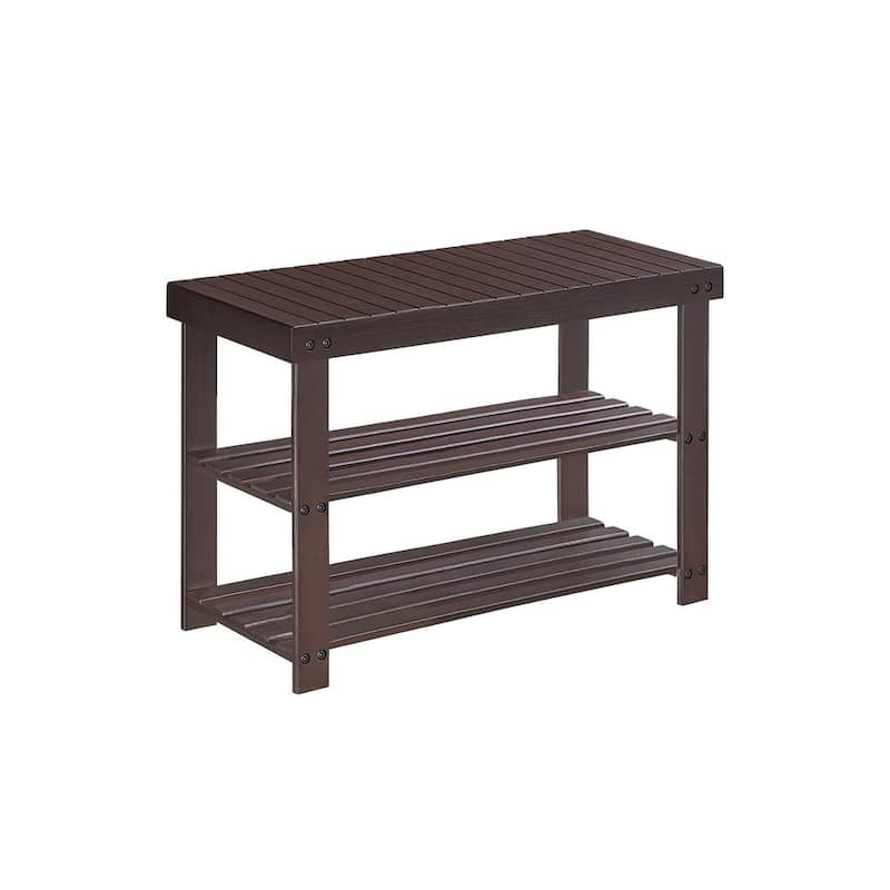3-Tier Wicker Shoe Rack Bench with Storage Shelf Ideal for Entryway or Hallway - 11.3"D x 27.6”W x 17.8"H - Brown
