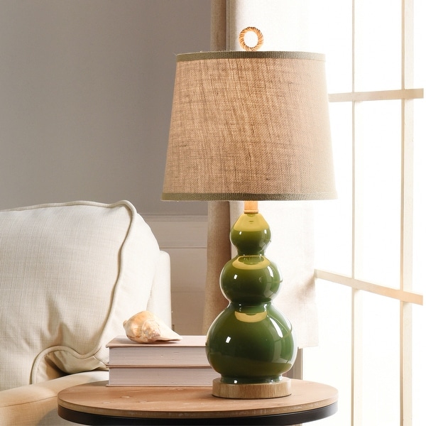 Table lamp with burlap shade outlet