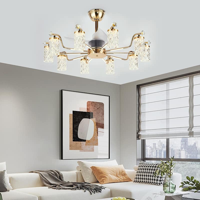 Modern Fandelier with Light and Remote, Modern luxury LED Chandelier Ceiling Fan for Living Room