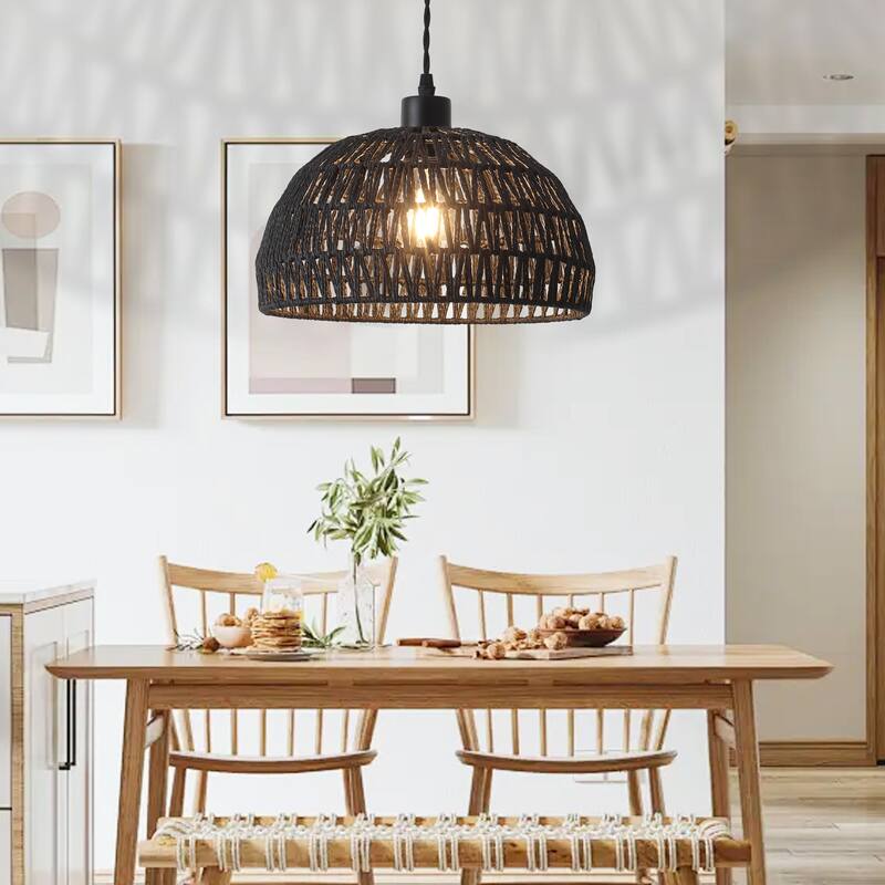 Plug in Handwoven Hemp Rope Lampshade Pendant Light with On/Off Switch