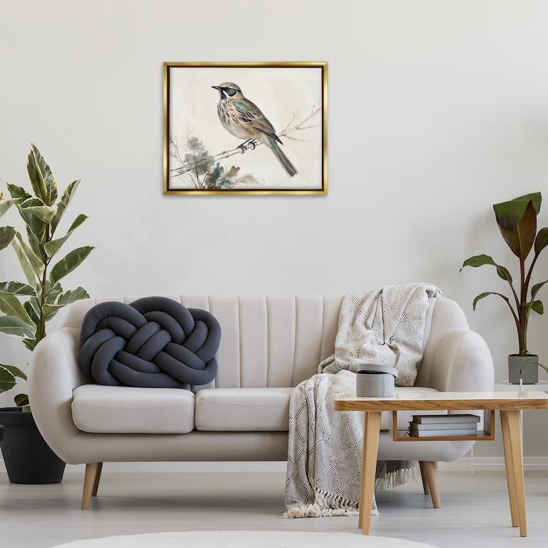 Stupell Perched Bird Illustration Framed Floater Canvas Wall Art Design By LSR Creative Studio