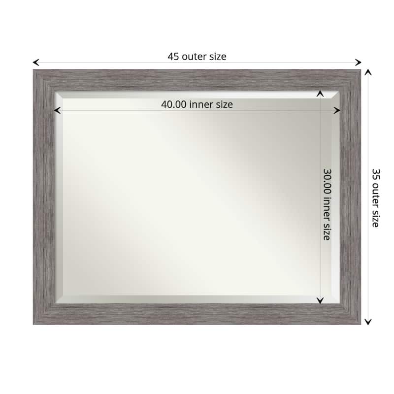 Beveled Bathroom Wall Mirror - Pinstripe Frame - Outer Size: 45 x 35 in - Pinstripe Plank Grey