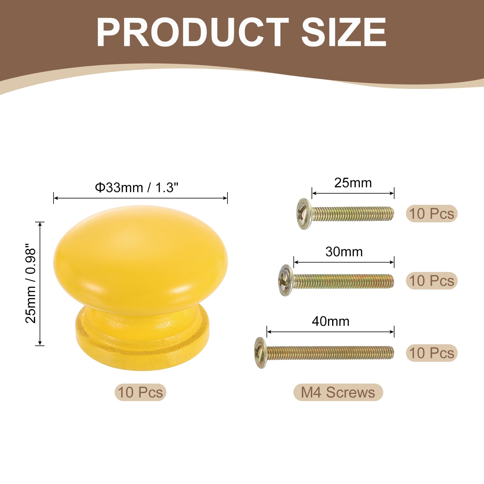 Round Wood Drawer Knob, Round Cabinet Knobs Mushroom Shape Paint Surface Wooden Knobs with Screws for Furniture Dresser