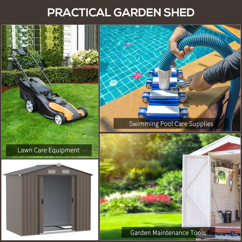 Outsunny 7' x 4' Outdoor Storage Shed, Garden Tool House with Foundation, 4 Vents and 2 Easy Sliding Doors for Backyard