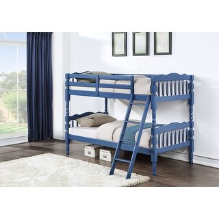 Twin Over Twin Size Wood Convertible Bunk Bed with Ladder and Safety Guardrail