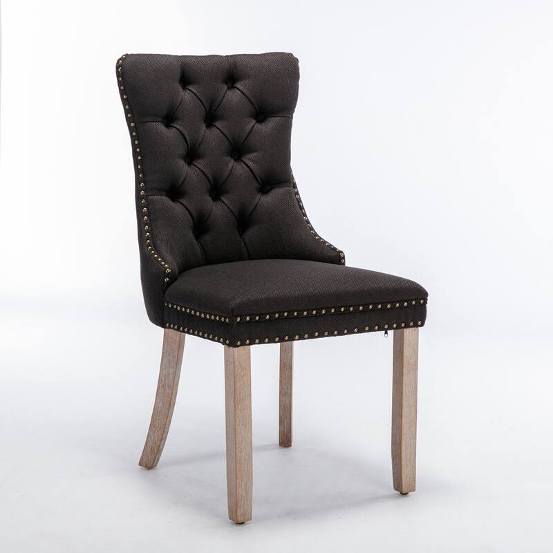 PU/Velvet Dining Chair Set of 2, Tufted Dining Room Chairs with Nailhead Ring Pull Trim & Wood Legs, Upholstered Dining Chairs