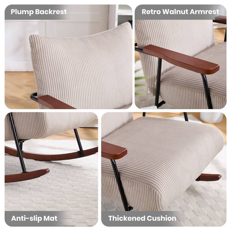 Fabric & Metal Modern Rocking Accent Chair with High-Density Foam Cushion and 300lb Weight Capacity