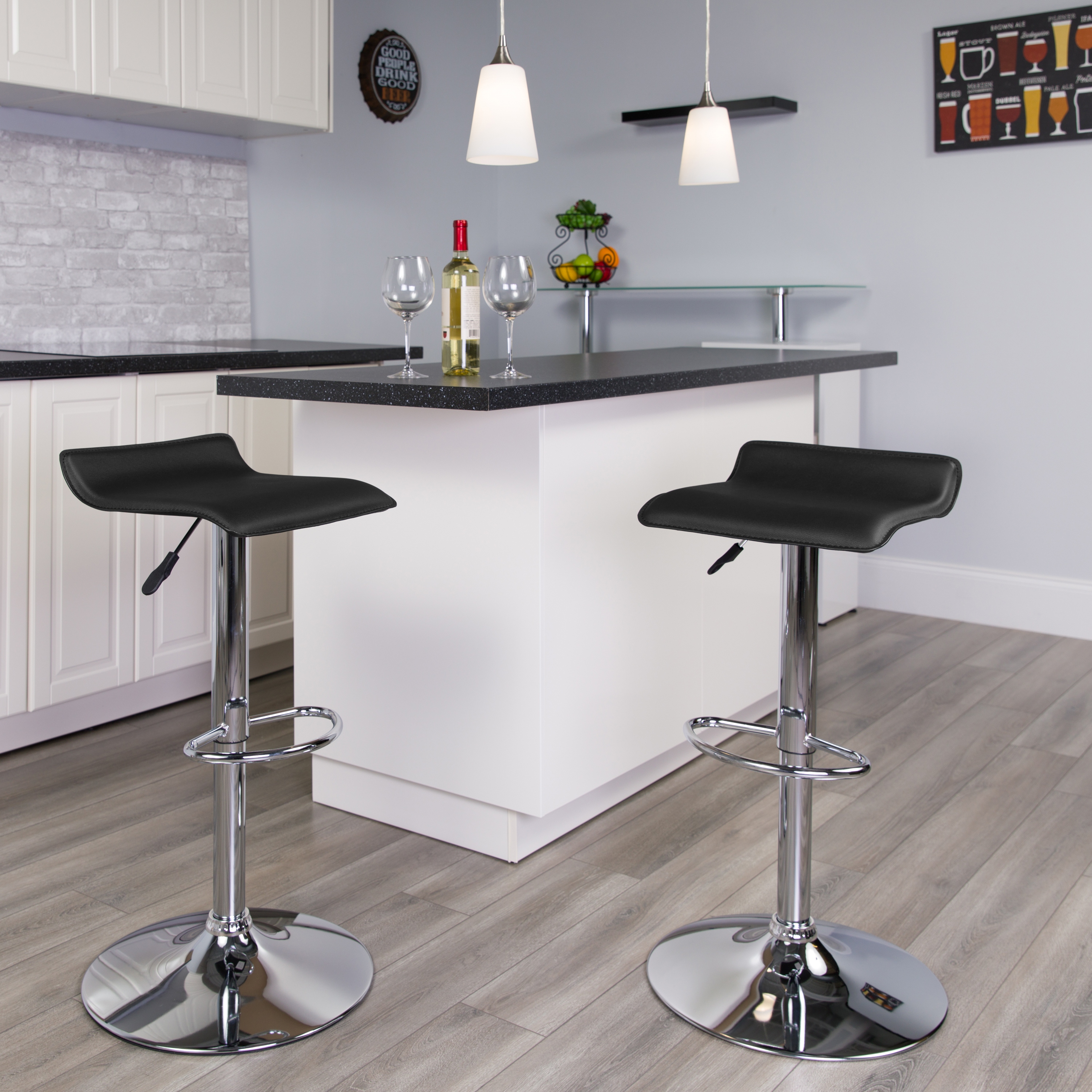 Contemporary Solid Wave Seat Vinyl Adjustable Bar Stool 15