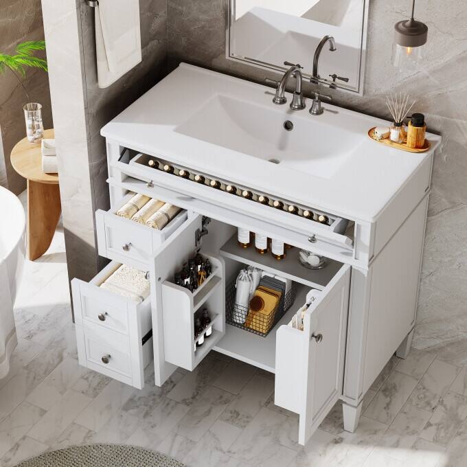 Modern Wood Bathroom Vanity, Storage Cabinet with Ceramic Sink