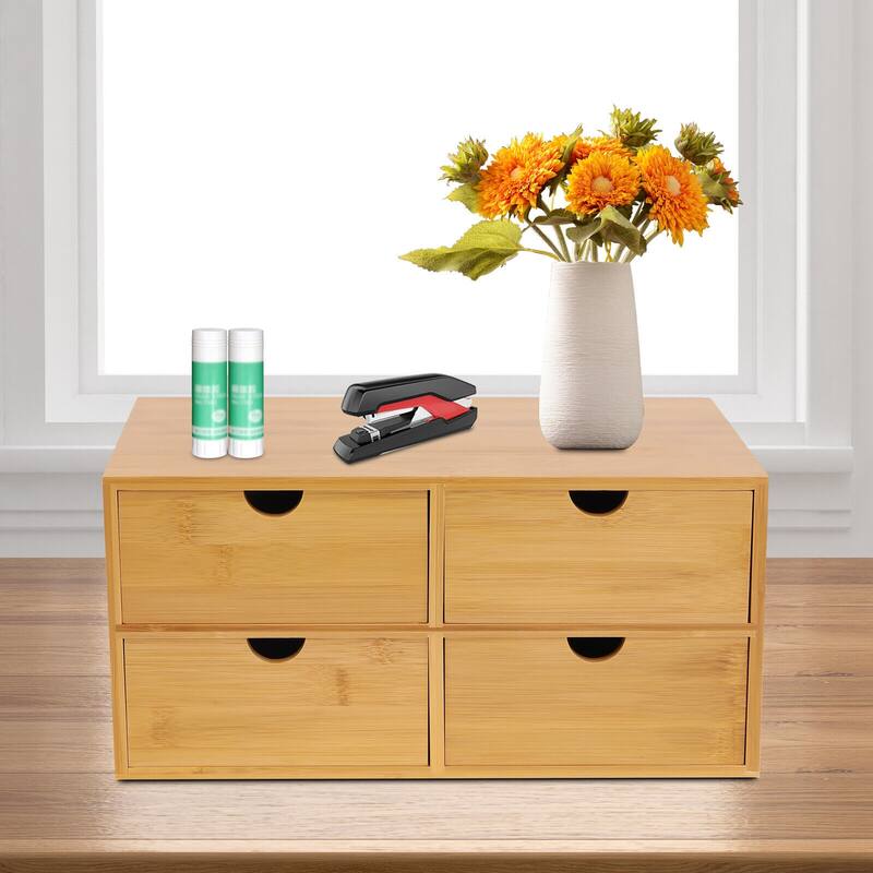 Bamboo Desktop Stackable Office Home Desk Storage Box