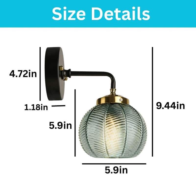 E26 light bulb green light fixtures glass, metal wall sconce