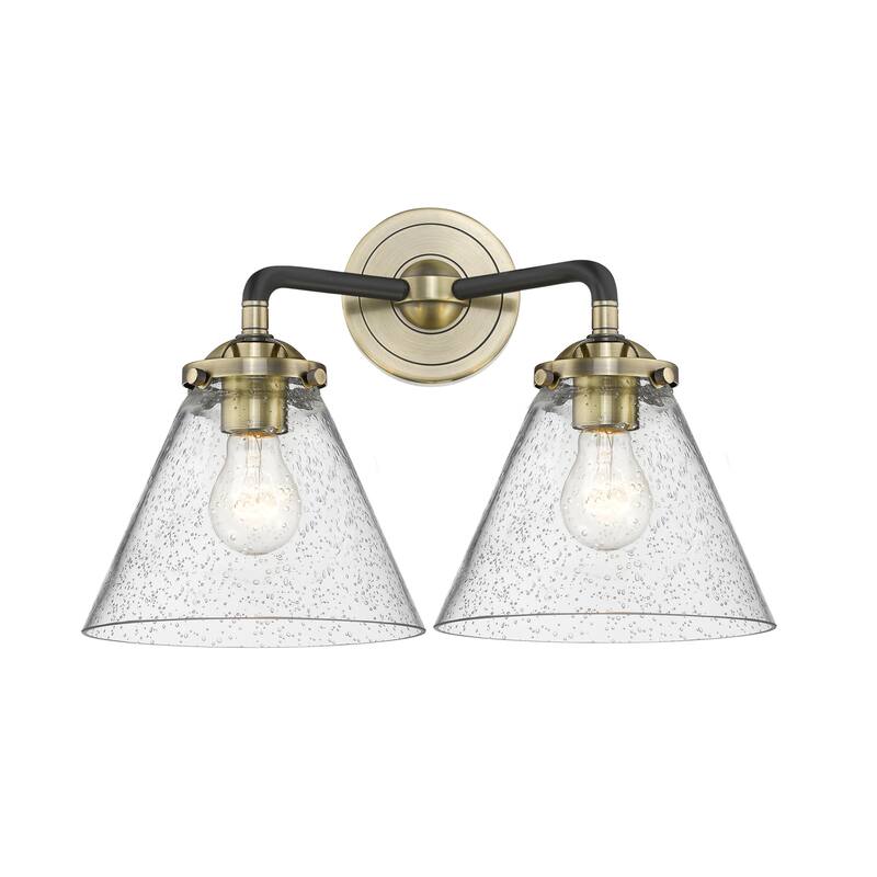 Innovations Lighting Large Cone 2 Light 16" Wide Bathroom Vanity Light - Black Antique Brass / Seedy