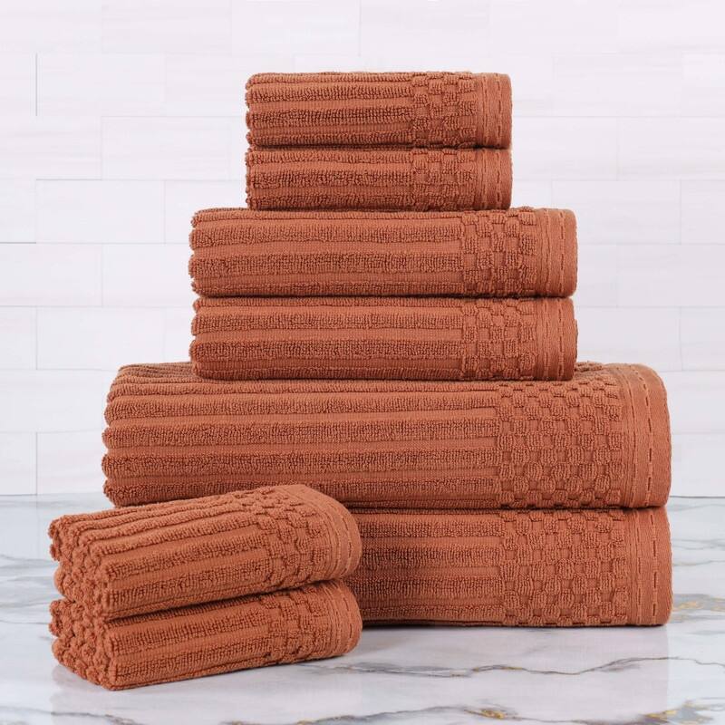 Superior Soho Ribbed Cotton 8-Piece Assorted Towel Set - Rust