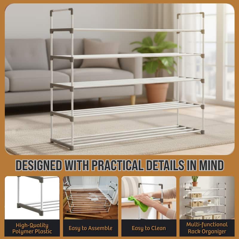 Shoe Rack - Shoe Organizer for Closet, Bathroom, Entryway by Home-Complete (White)