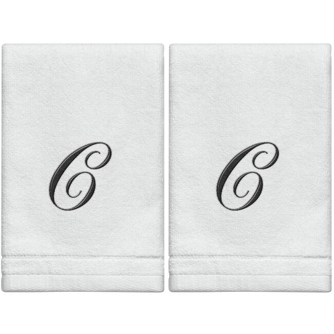 Creative Scents White Monogrammed Initial Fingertip Towels with Black Embroidery - C