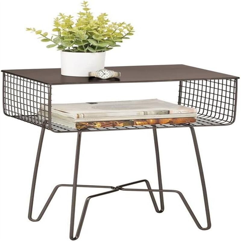 Steel Side Table Nightstand with Storage - 12.75"D x 17.4"W x 22.8"H