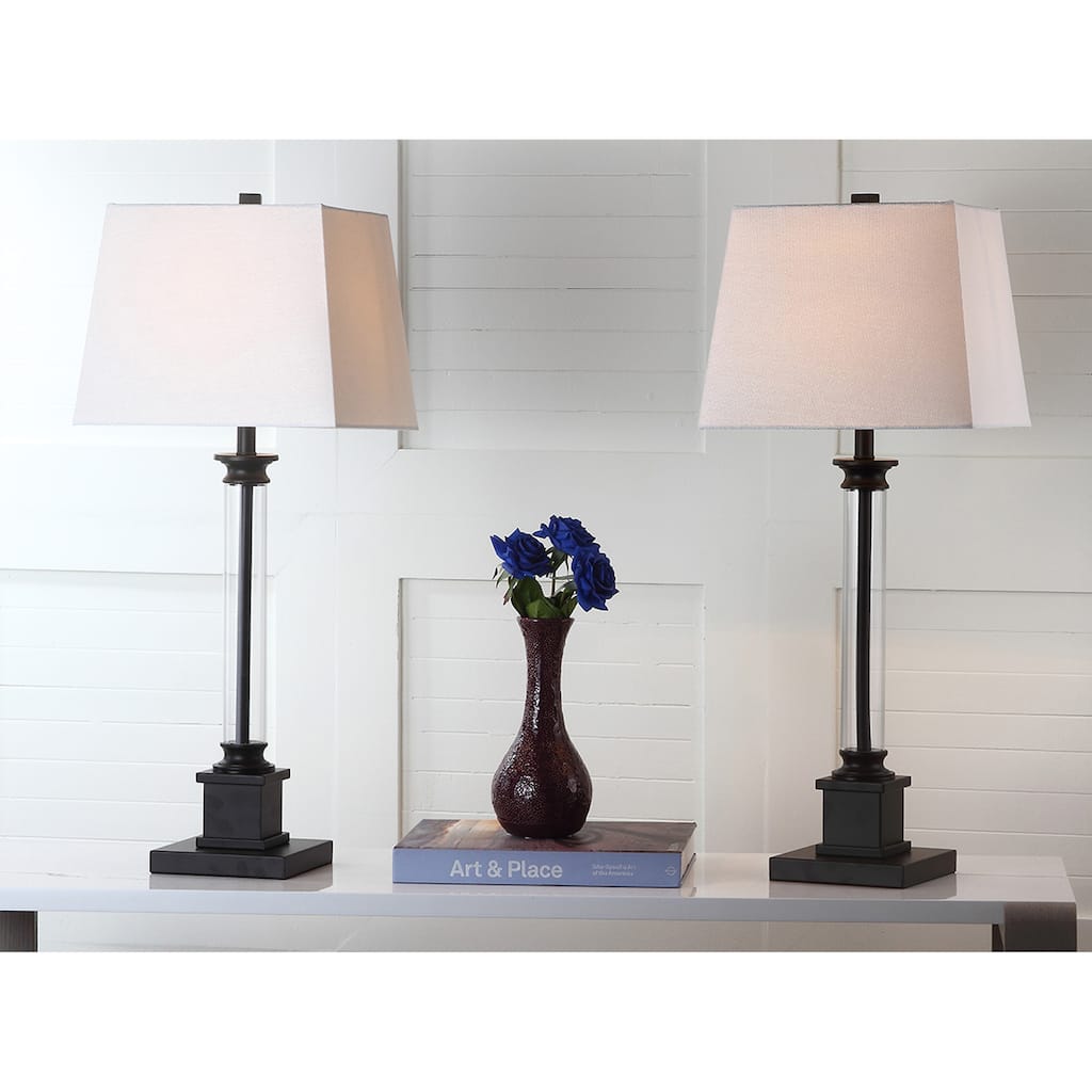 SAFAVIEH Lighting Tera 31-inch Clear/ Black Table Lamp (Set of 2) - 12.5"x12.5"x30.5" - 13Wx13Dx31H