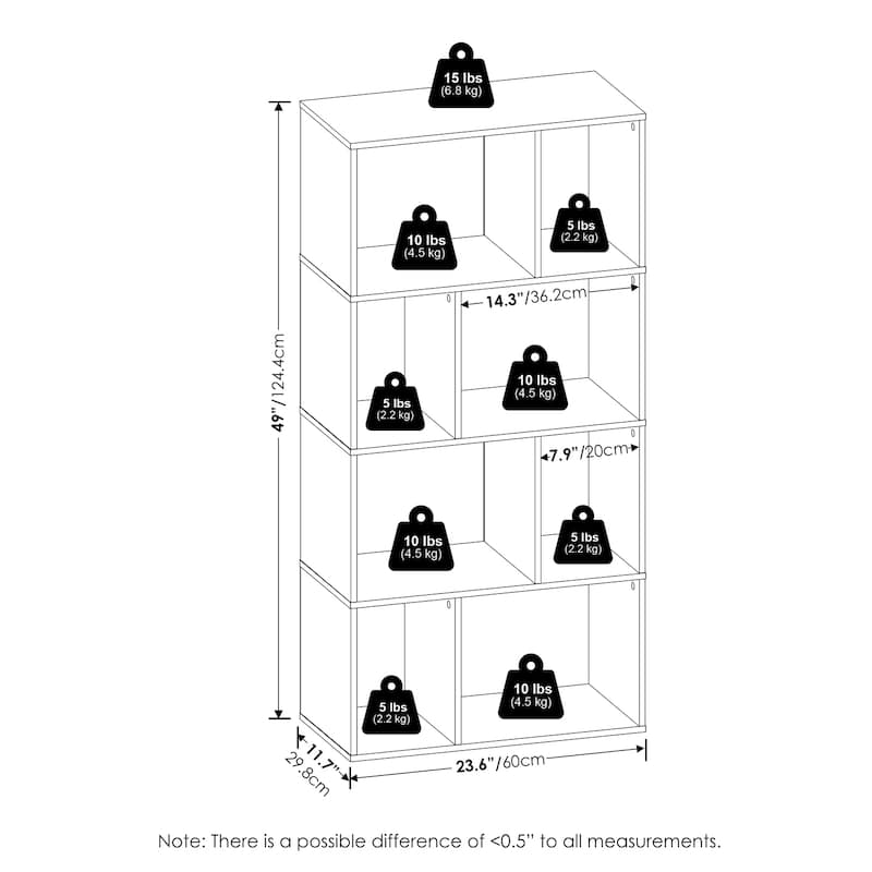 49.98 in. Tall White Wood 8-Shelf Bookcase