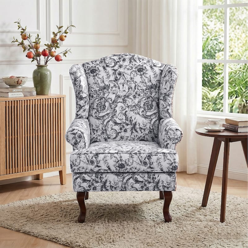 Elegant Living Room Wing Back Arm Chair Upholstered Accent Chair
