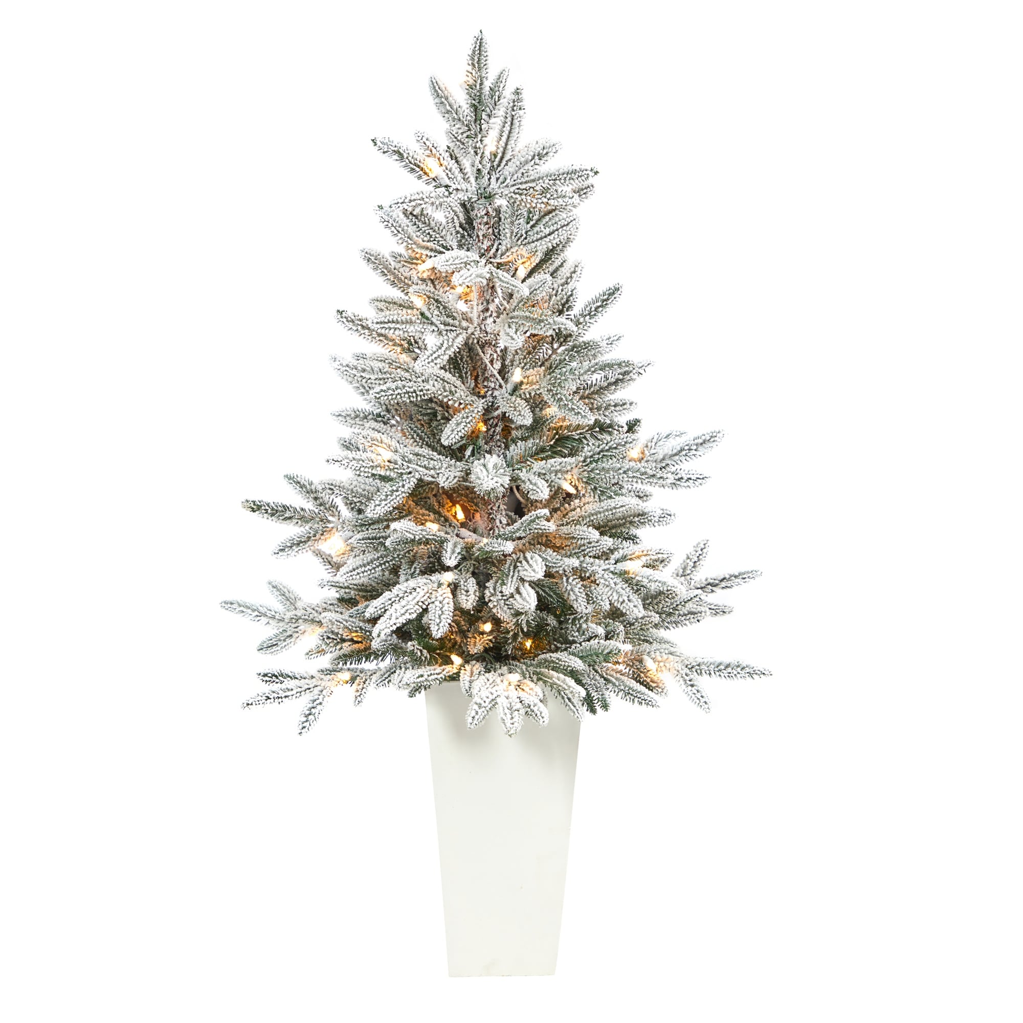 44" Flocked Artificial Christmas Tree with 50 Lights in White Planter