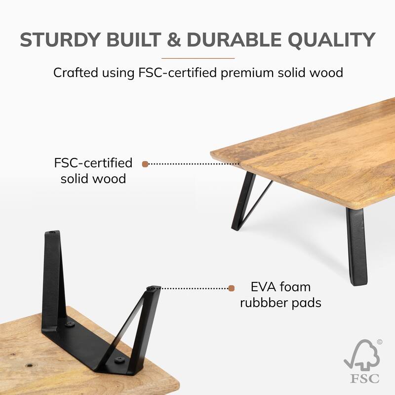 Jani Wood Monitor Stand Riser Desk - Ergonomic Design Stand, Desktop Organizer Table for Home, Office Workspace, Gaming Desk