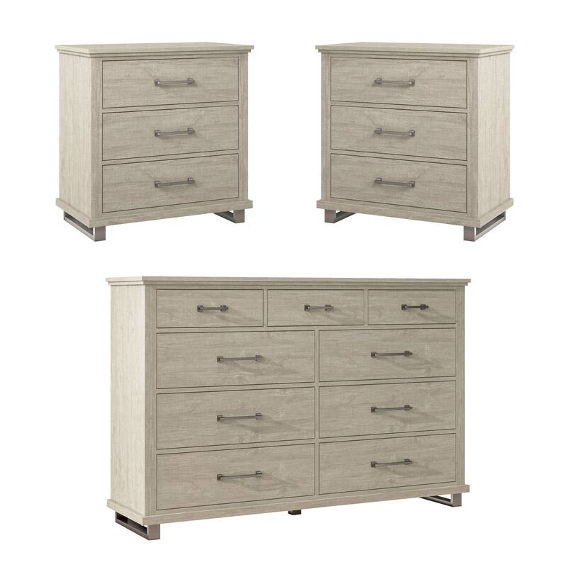 Farmhouse-inspired 3-Piece Bedroom Set - 2 Nightstands and 1 Dresser