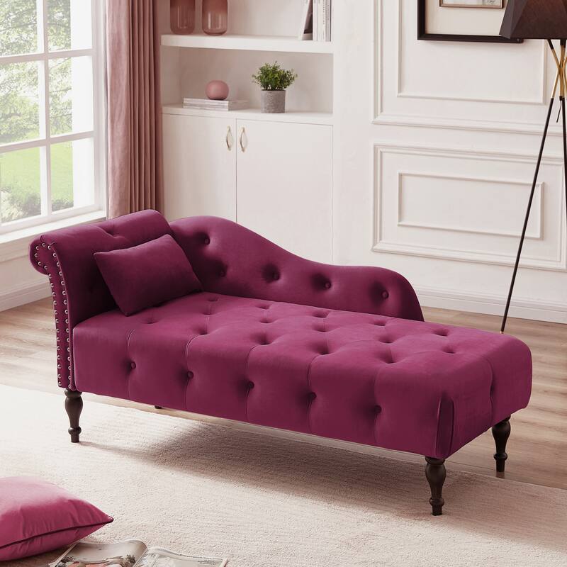 60.6" Velvet Button Tufted Chaise Lounge Chair - Burgundy