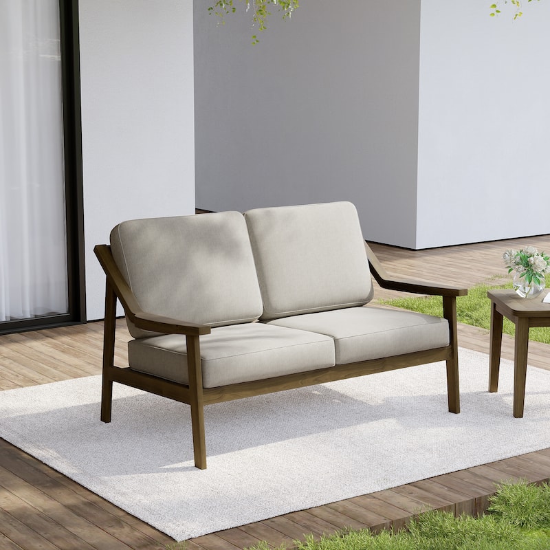 Outdoor Wood Teak Patio 2 Seater Loveseat with Cushion