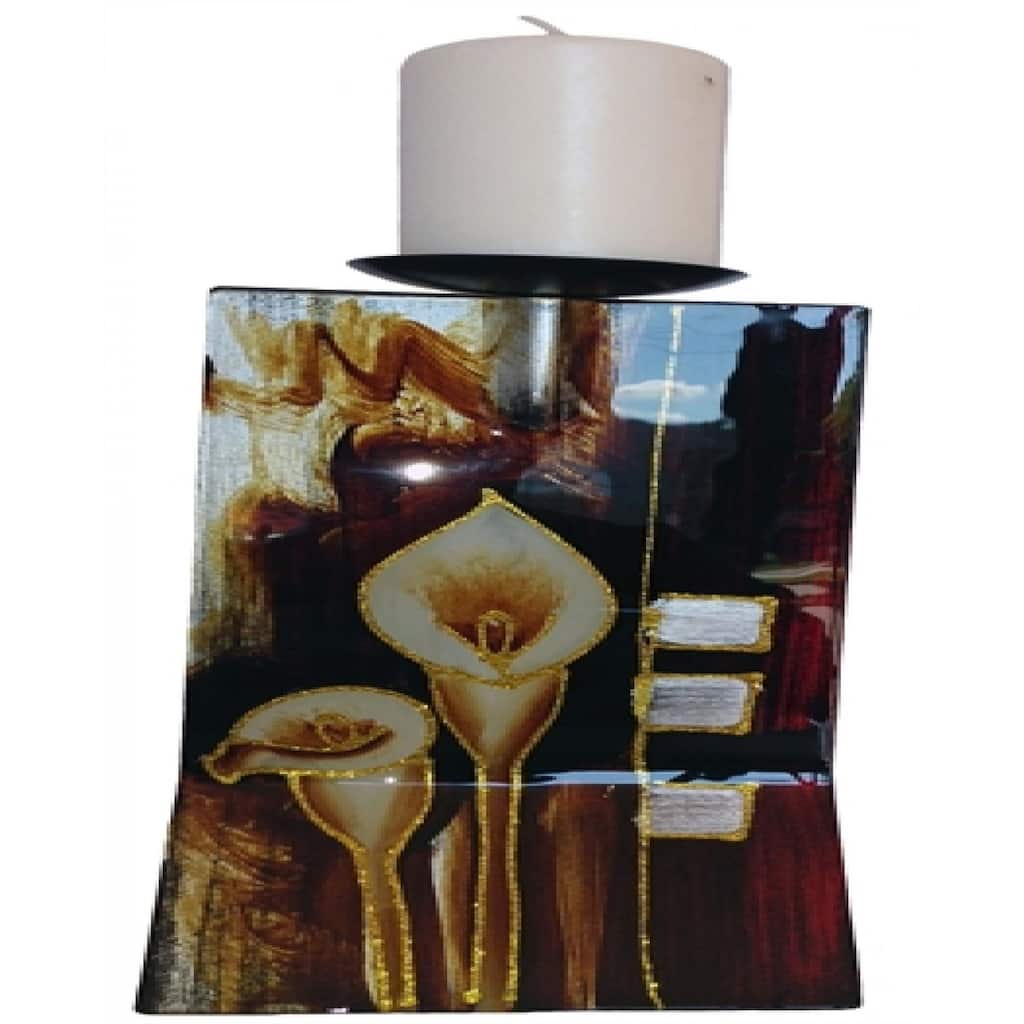 Multi Color Lily Pattern Glass Base Pillar Candle Holder