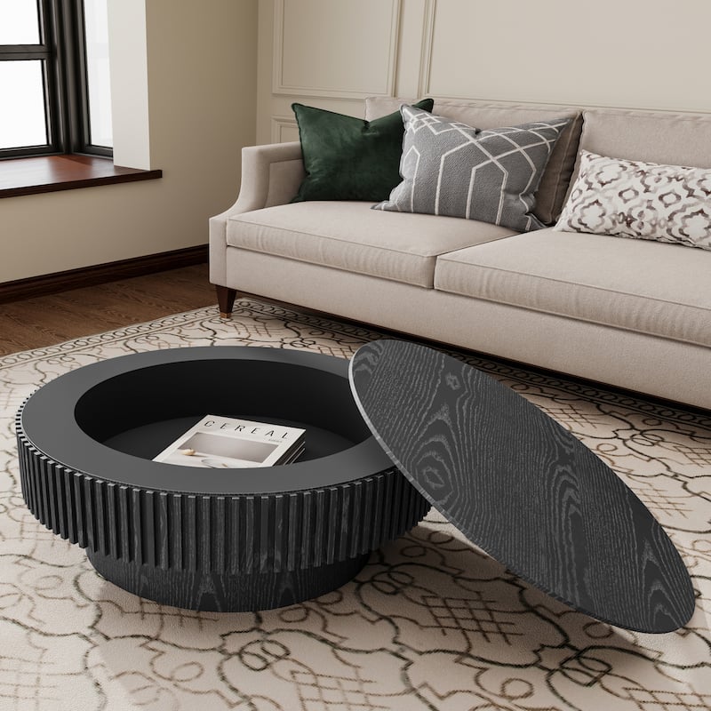 Modern Solid Wood Veneered Round/Oval Coffee Tea Table with Storage