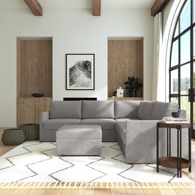 Flex 5-Seat Upholstered Modular Sectional and Storage Ottoman by Flexsteel - Pebble Gray - 103" x 37" x 103"