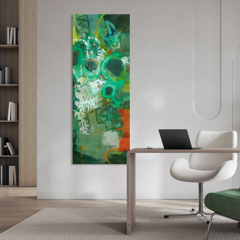 "Lolly I & II" Abstract Wall Art Printed on Frameless Free Floating Tempered Glass Panel - Green