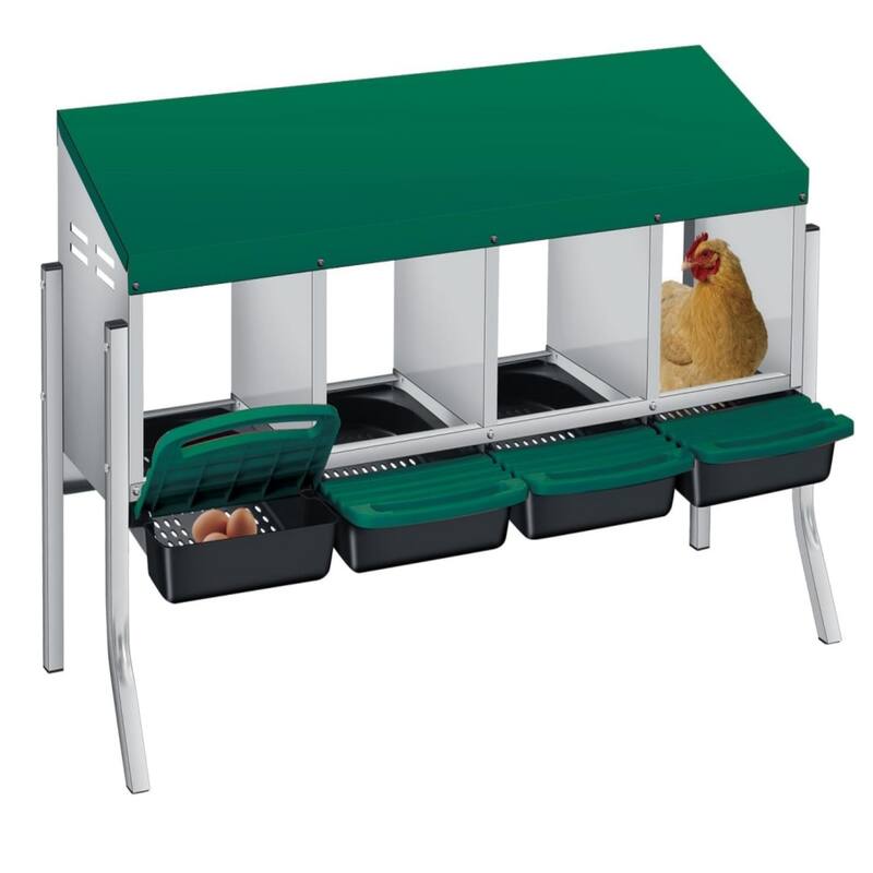 Roll-Away Nesting Boxes for Chickens Coop with Perch - 4 Hole Green With  Legs