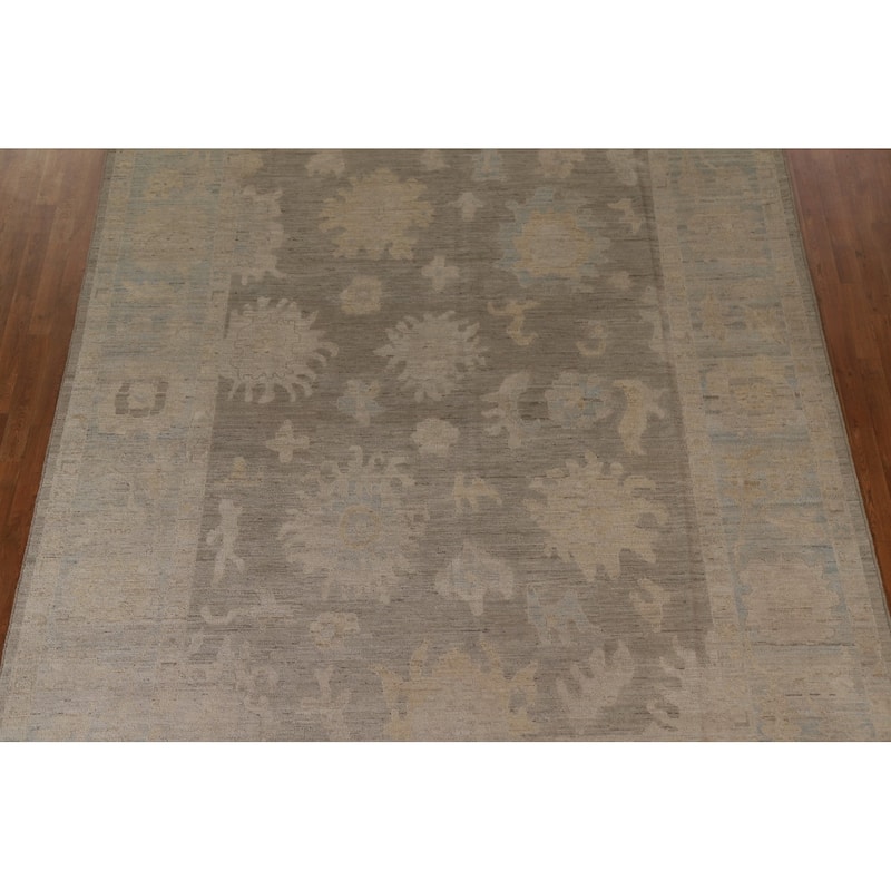 Gray Floral Oushak Turkish Area Rug Hand-knotted Oriental Wool Carpet - 9'1"x 11'10"