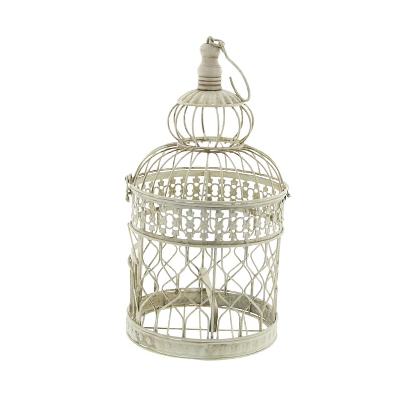 Cream Metal Hinged Top Birdcage with Latch Lock Closure and Hanging Hook (Set of 2)