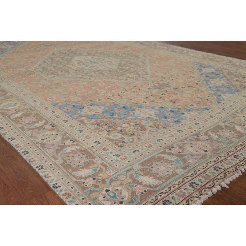 Geometric Tabriz Vintage Persian Rug Hand-Knotted Wool Carpet - 6'4" x 9'8"