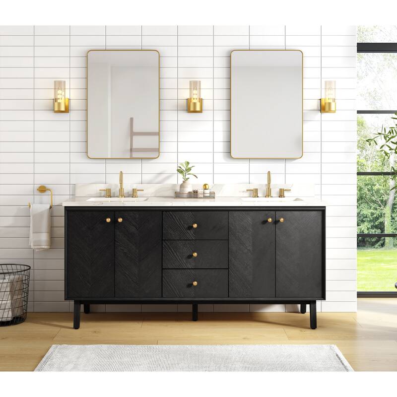 Avanity Adele 73 in. Vanity Combo in Black Oak finish with Calacatta Quartz Top