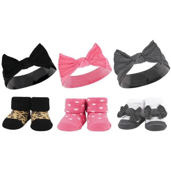 slide 1 of 1, Hudson Baby Infant Girls Headband and Socks Giftset, Black Wild Rose Leopard, One Size - Black Wild Rose Leopard Black Wild Rose Leopard - One Size