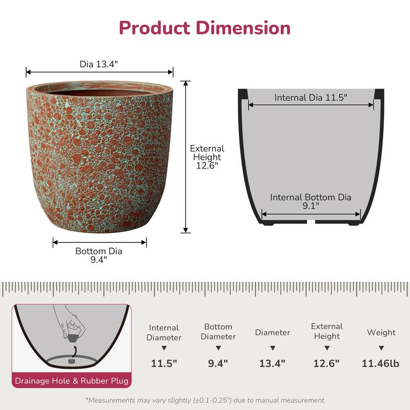 Concrete Tall Round Flower Planter with Drainage Hole and Enhanced Interior