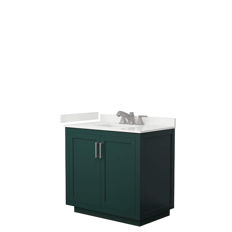 Miranda 36-inch Single Vanity, Quartz Top - Green, Nickel Trim, White Quartz Top